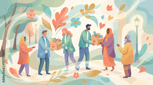 Donation of Essential Goods and Kindness by Diverse Community Members in a Heartwarming Park Setting