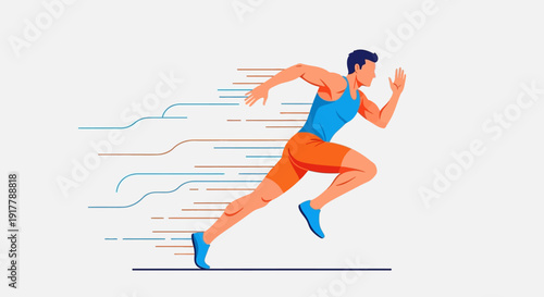 Dynamic illustration of a male runner in full sprint, showcasing speed and athletic performance