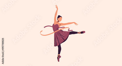 Elegant Ballerina Dancer Performing Gracefully in a Studio with a Ribbon