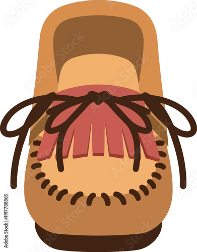 Vector Illustration of Traditional Brown Leather Moccasin Shoe with Fringe and Laces