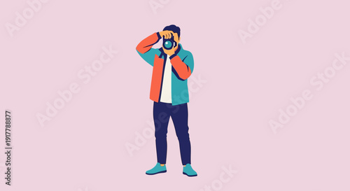 Vibrant illustration of a person engaged in photography, holding a camera, capturing moments with creativity