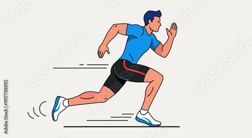 Dynamic illustration of a male runner in full sprint, symbolizing speed, fitness, and active lifestyle