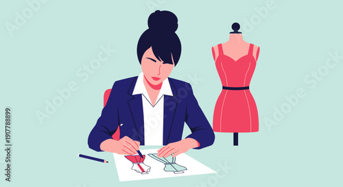 Creative Fashion Designer Sketching New Clothing Collections on Paper