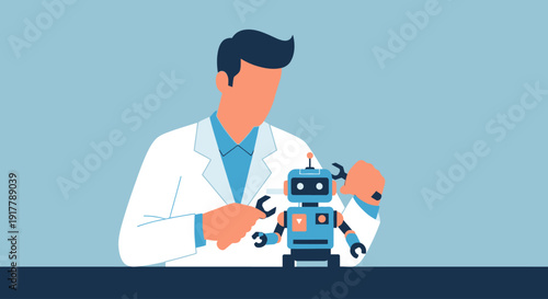 Scientist working on a robot in a laboratory setting
