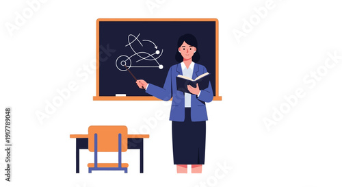 Female educator teaching complex concepts and fostering future understanding in an engaging classroom environment