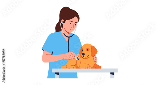 Veterinarian examining a cute puppy with a stethoscope, promoting pet care and health