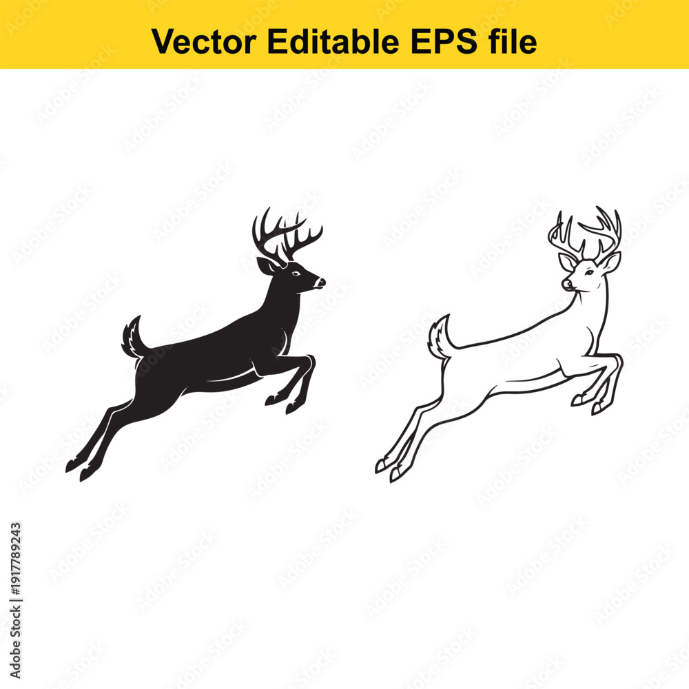 Obraz premium Running Deer Vector Illustration Set - Editable EPS File