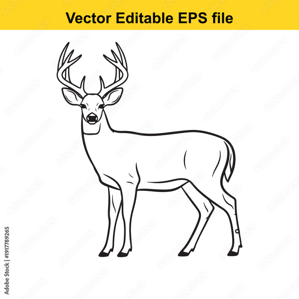 Fototapeta premium Deer with Antlers Vector Illustration on White Background
