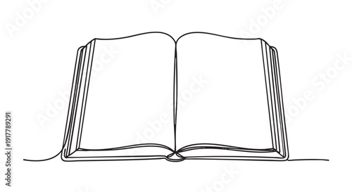 Minimalist line drawing of an open book with blank pages, creating space for text or design. Ideal for education, literature, and creative project designs.