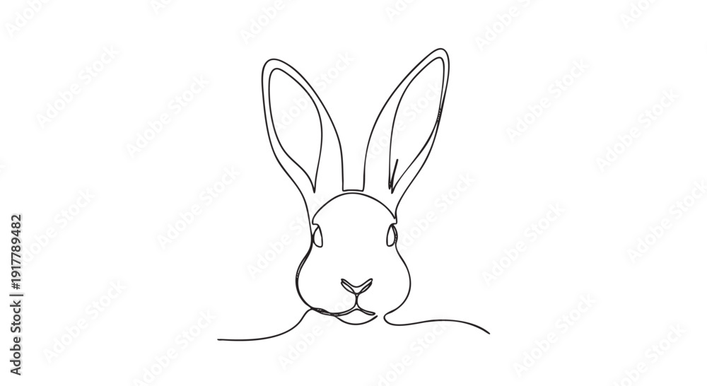 Fototapeta premium A simple, elegant continuous line drawing of a rabbit head. Ideal for Easter themes, logos, art projects, or animal-related designs. Clean and versatile.