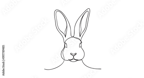 Simple, elegant black line drawing of a rabbit's head and shoulders against a white background. Ideal for Easter, spring, or animal-themed designs.