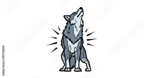 Howling Wolf Cartoon Illustration.