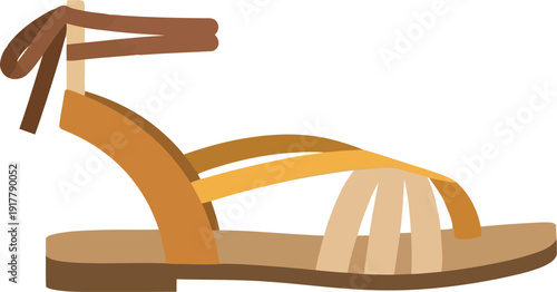 Vector Illustration of Stylish Brown Strappy Summer Sandal with Ankle Tie for Fashion Design