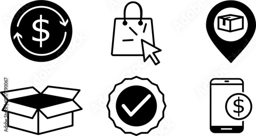 E-Commerce Interface Icon Set – Retail and Mobile Commerce Symbols
