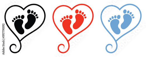 Baby feet silhouette icon set, vector illustrations representing newborn footprints, parenting, childcare, maternity, family love, infant care concepts, baby shower decorations, and digital or print 