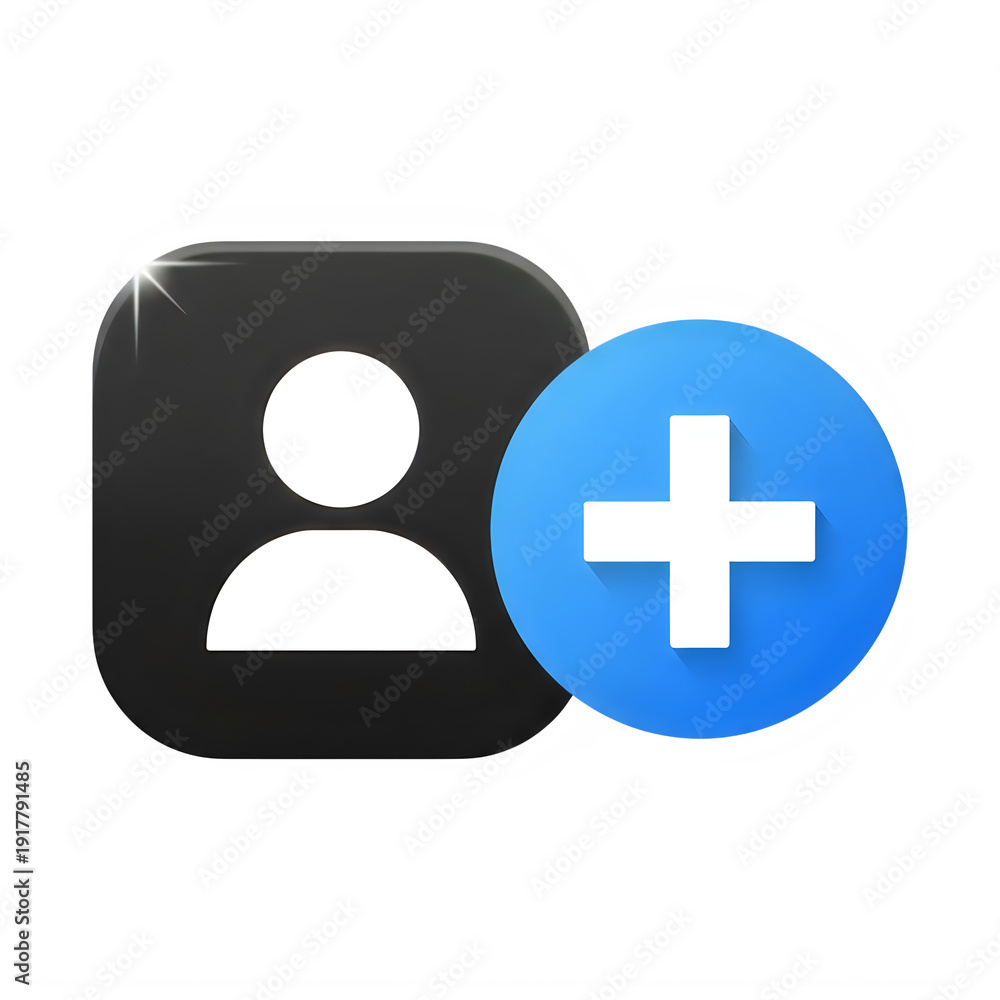 Obraz premium User profile icon with add button isolated on transparent background