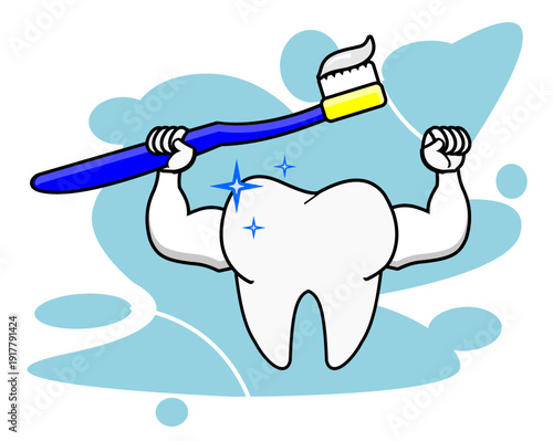 vector illustration of strong teeth, because of frequent brushing