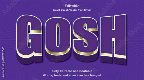 Gosh purple gold 3d editable vector text effect smart object typography template.