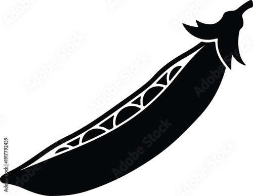 silhouette fresh garden vegetable green pea pod with open peas vector design