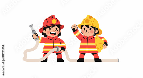 Two Cheerful Cartoon Firefighters Ready for Action.