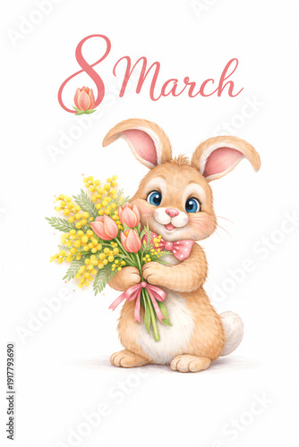 Sweet Spring Bunny With Flower Bouquet