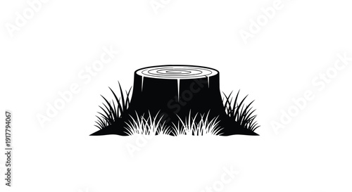 A freshly cut tree stump with surrounding grass black silhouette