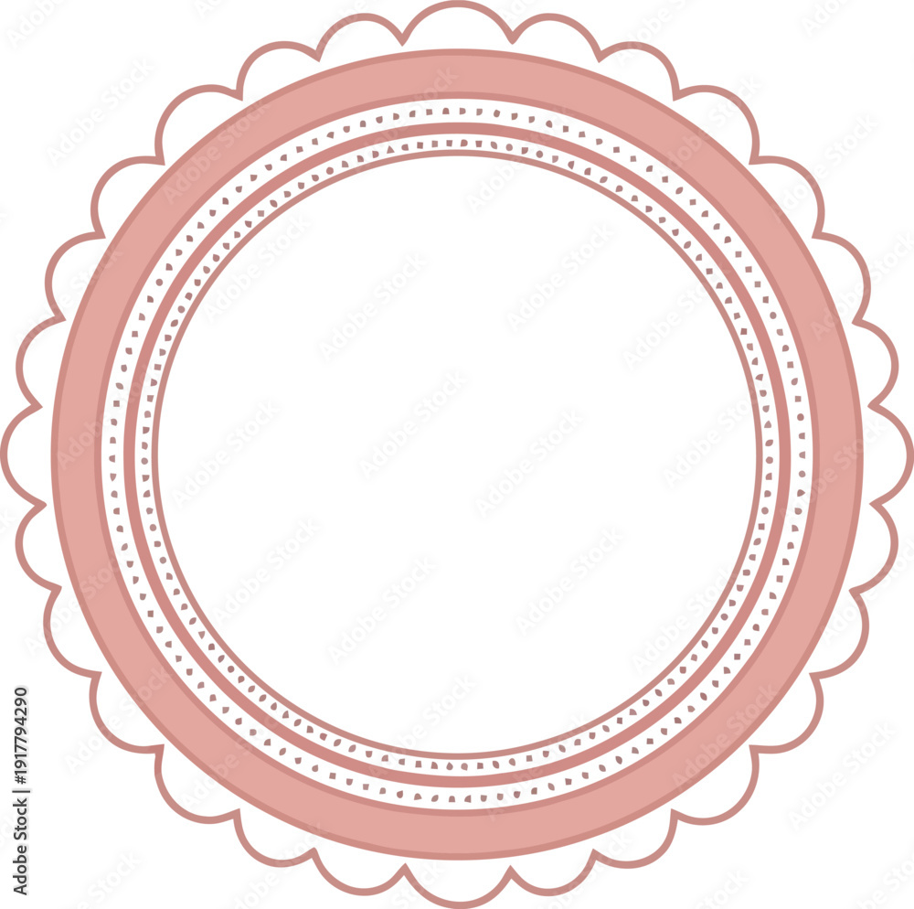 Naklejka premium Elegant Pink Scalloped Circle Frame for Invitations, Labels, and Scrapbooking Designs