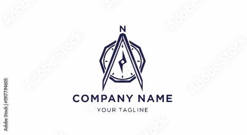 Compass Logo Design Template with Placeholder.
