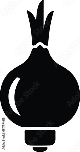 silhouette onion bulb with green sprouts healthy food ingredient vector design