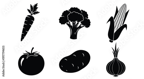 Obraz na plátně Black and white vegetable collection with a distinct silhouette