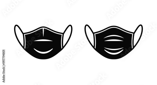 Two black face masks displayed against a white background silhouette