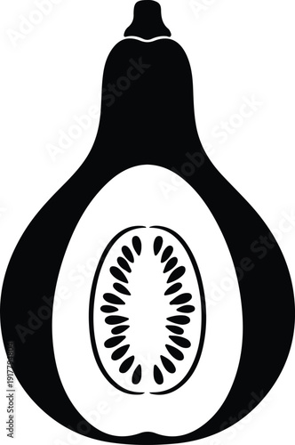 silhouette organic healthy halved winter squash fruit seeds outline vector design