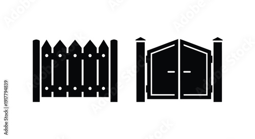 Black gate and picket fence design a simple graphic silhouette
