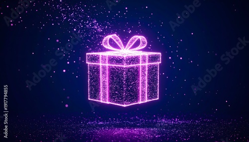 Glowing Purple Gift Box with Sparkling Particles