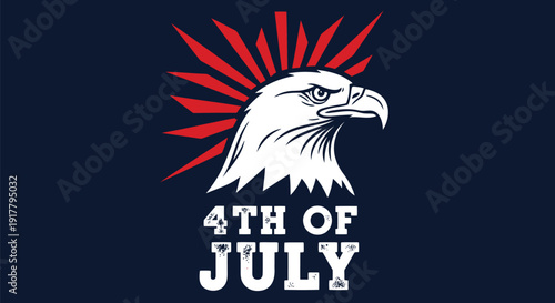 Patriotic 4th of July icon with eagle and sunburst, isolated on transparent background