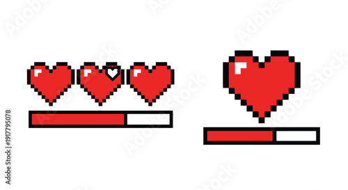 Pixelated hearts with a loading bar a digital love gauge silhouette