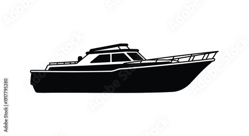 Simple black silhouette of a motorboat on a white background silhouette