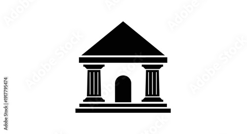Simple Black Silhouette of Ancient Greek Temple.