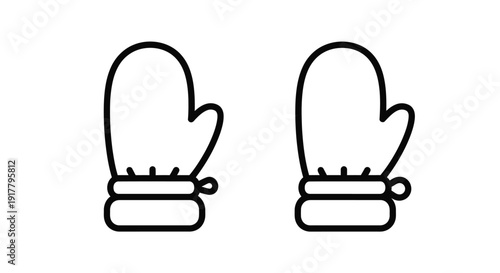 Simple line art illustration of a pair of winter mittens silhouette