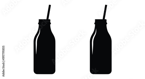 Two dark glass bottles with straws a minimalist silhouette
