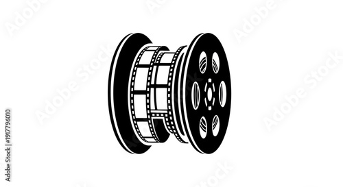 Film Reel Closeup Black White Illustration.