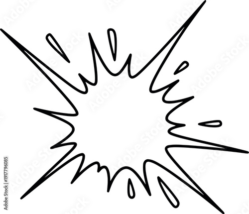 Comic Style Explosion Outline Vector, Black and White Cartoon Burst Clipart for Pop Art Design
