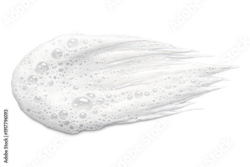 White soap foam smear showing rich bubbles and creamy texture, ideal for cosmetic product, skincare, or cleaning concepts