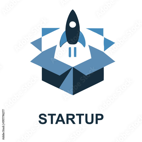 Startup Launch: A stylized representation of a business startup, with a rocket launching from an open box, symbolizing the beginning of a new venture and the journey of growth.