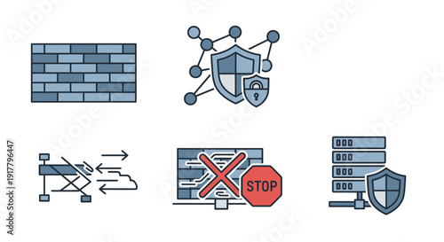 Cybersecurity Icons Representing Protection and Safety.