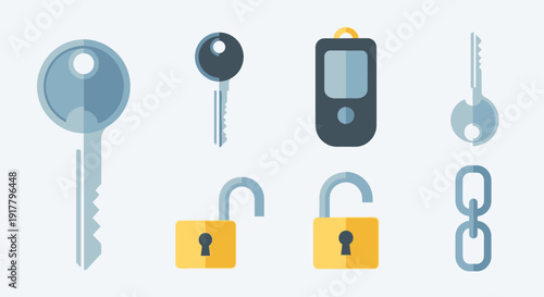 Assorted Keys and Locks Illustration Set.