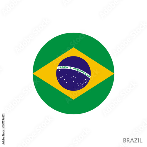 Brazil flag with official colors and proportion correctly. National flag of Brazil symbol. Circle badge. Vector illustration