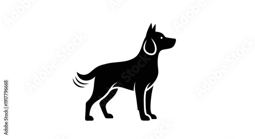 Black Dog Silhouette Standing Profile View.