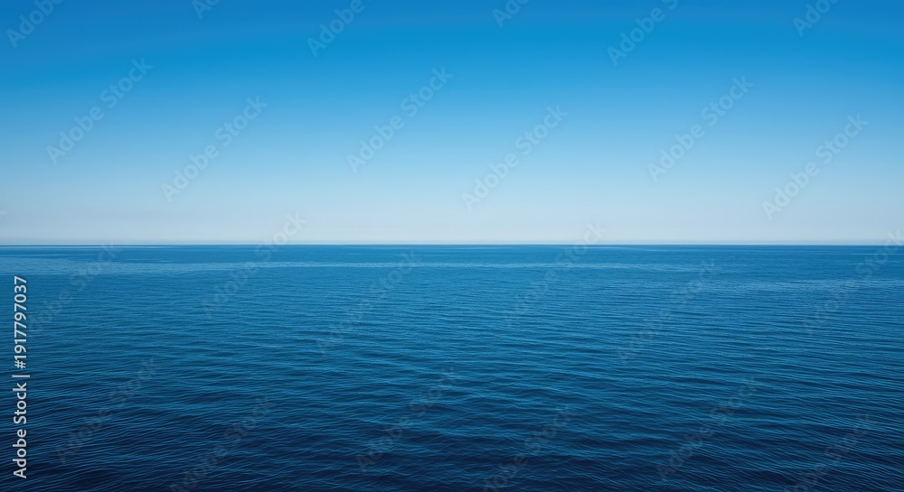 Obraz premium A massive expanse of deep blue water stretches endlessly toward the distant horizon under a clear sky, symbolizing travel and freedom ,abstract ,boundless ,nature