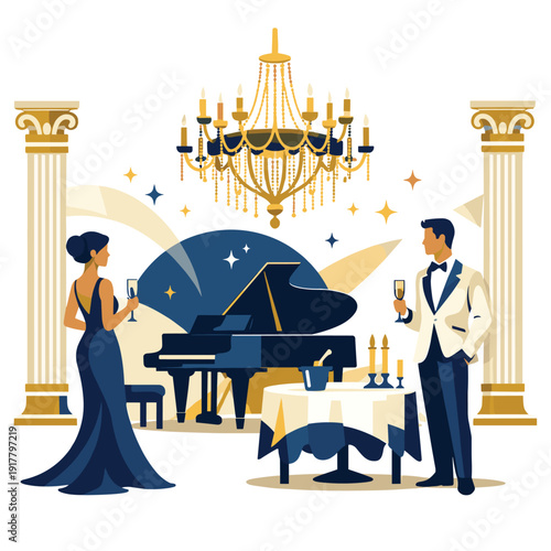 Elegant couple enjoying a romantic evening with music